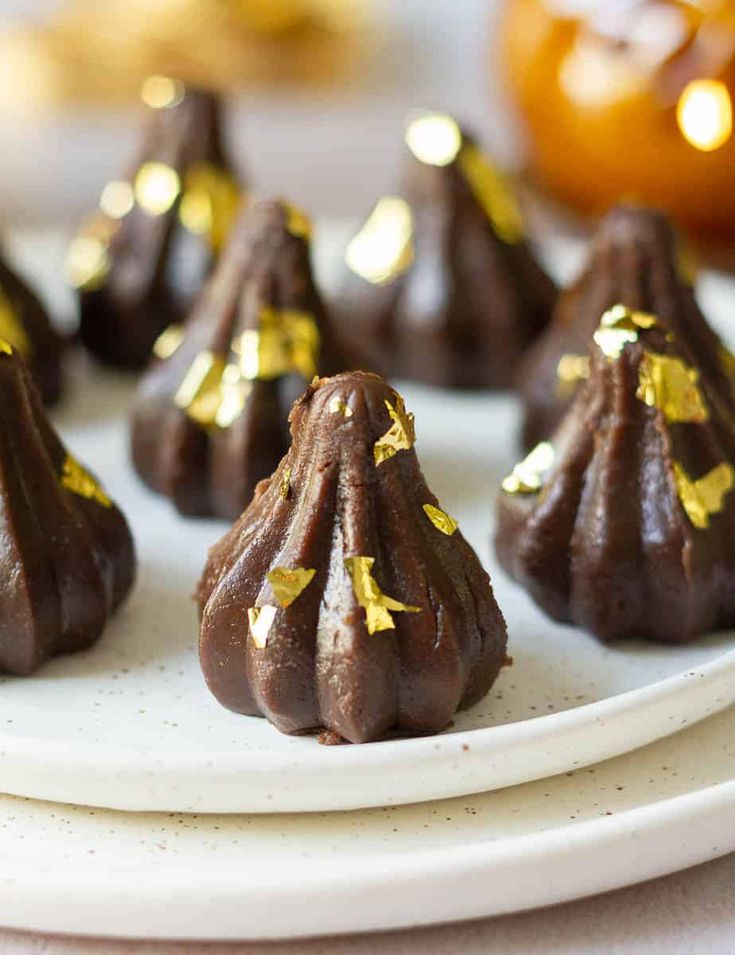Chocolate modak with edible gold leaf for Ganesh Chaturthi