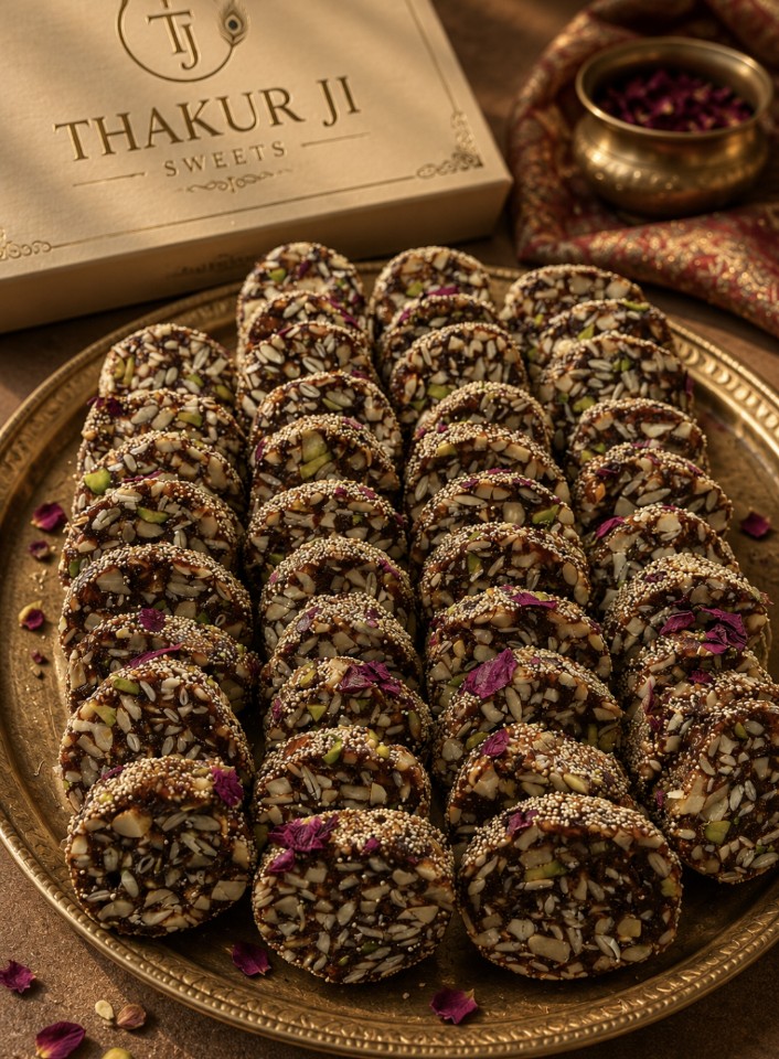 Dry fruit and fig roll with rose petals